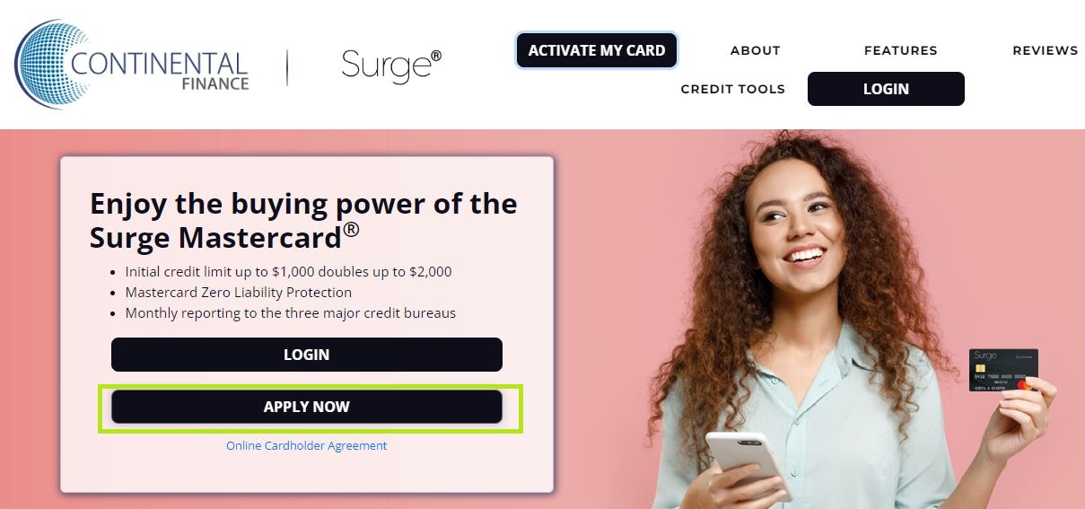 Apply for a Continental Finance Surge Credit Card Online
